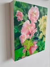  Dancing Hollyhocks ~ Original oil  painting on box panel