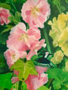  Dancing Hollyhocks ~ Original oil  painting on box panel