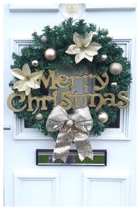 Image 3 of Gold Merry Christmas Wreath, Wall Decor, Door Wreath