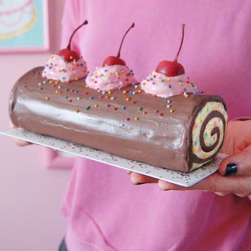 Image of Chocolate Funfetti Cake Roll mixed media sculpture