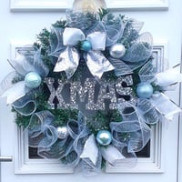 Image 1 of Silver/ice blue Xmas Wreath, Wall Decor, Door Wreath