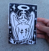 Image 2 of Transfem Angel Original Postcard Linocut Print 