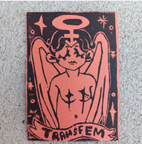 Image 1 of Transfem Angel Original Postcard Linocut Print 