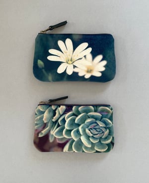 Image of Stitchwort flower, printed velvet zipper pouch
