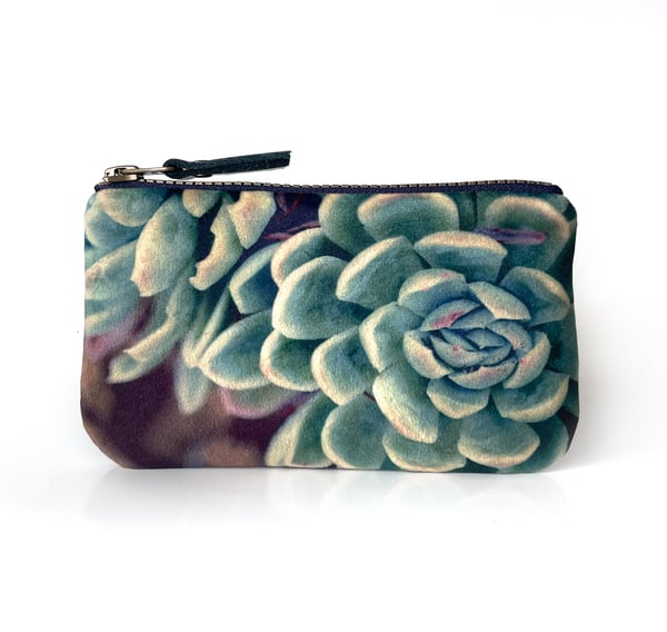 Image of Succulent, printed velvet zipper bag