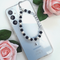 Image 1 of Handmade personalised beaded phone strap, personalised mobile phone charm