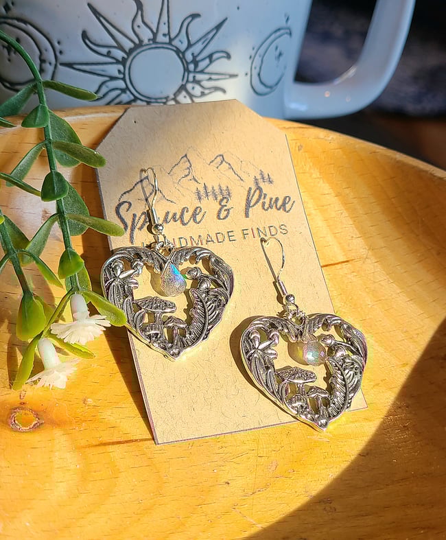 Labradorite Gemstone & Sterling Silver Mushroom Garden Earrings