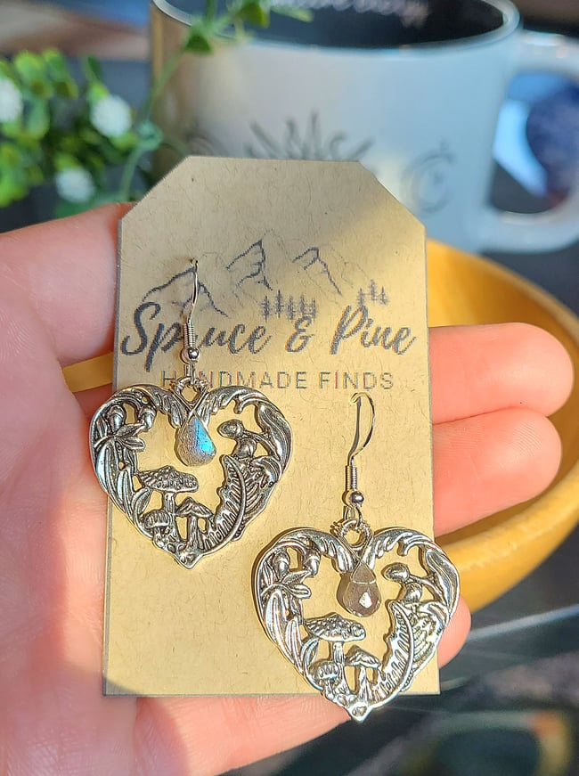 Labradorite Gemstone & Sterling Silver Mushroom Garden Earrings