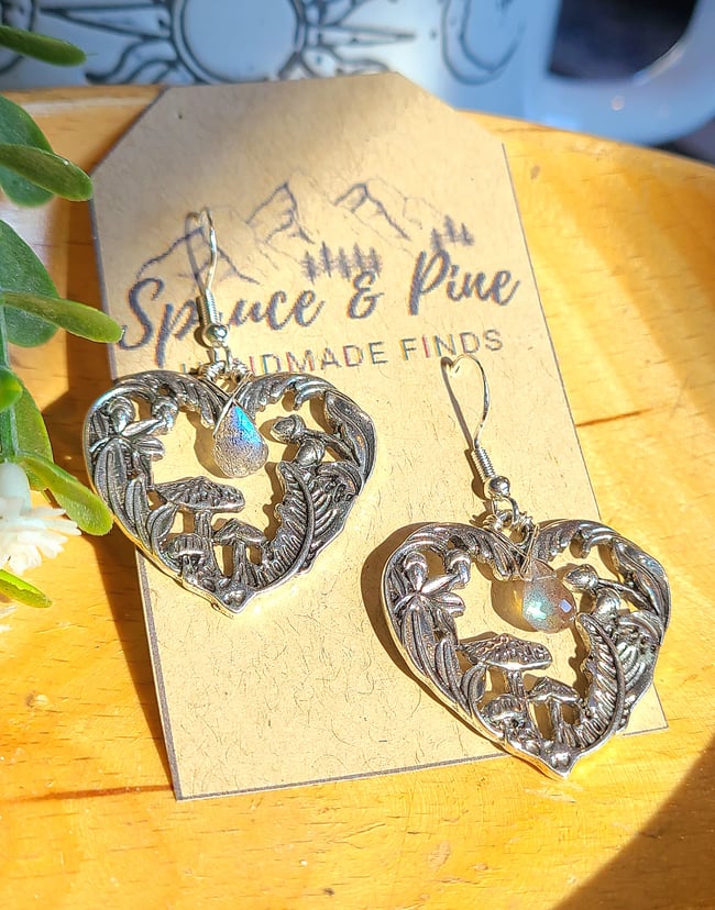 Labradorite Gemstone & Sterling Silver Mushroom Garden Earrings