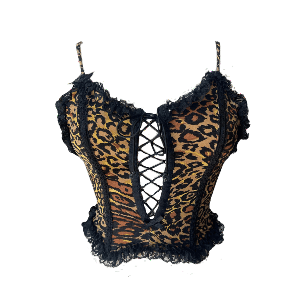 Image of LEOPARD AND BLACK LACE CORSET TOP