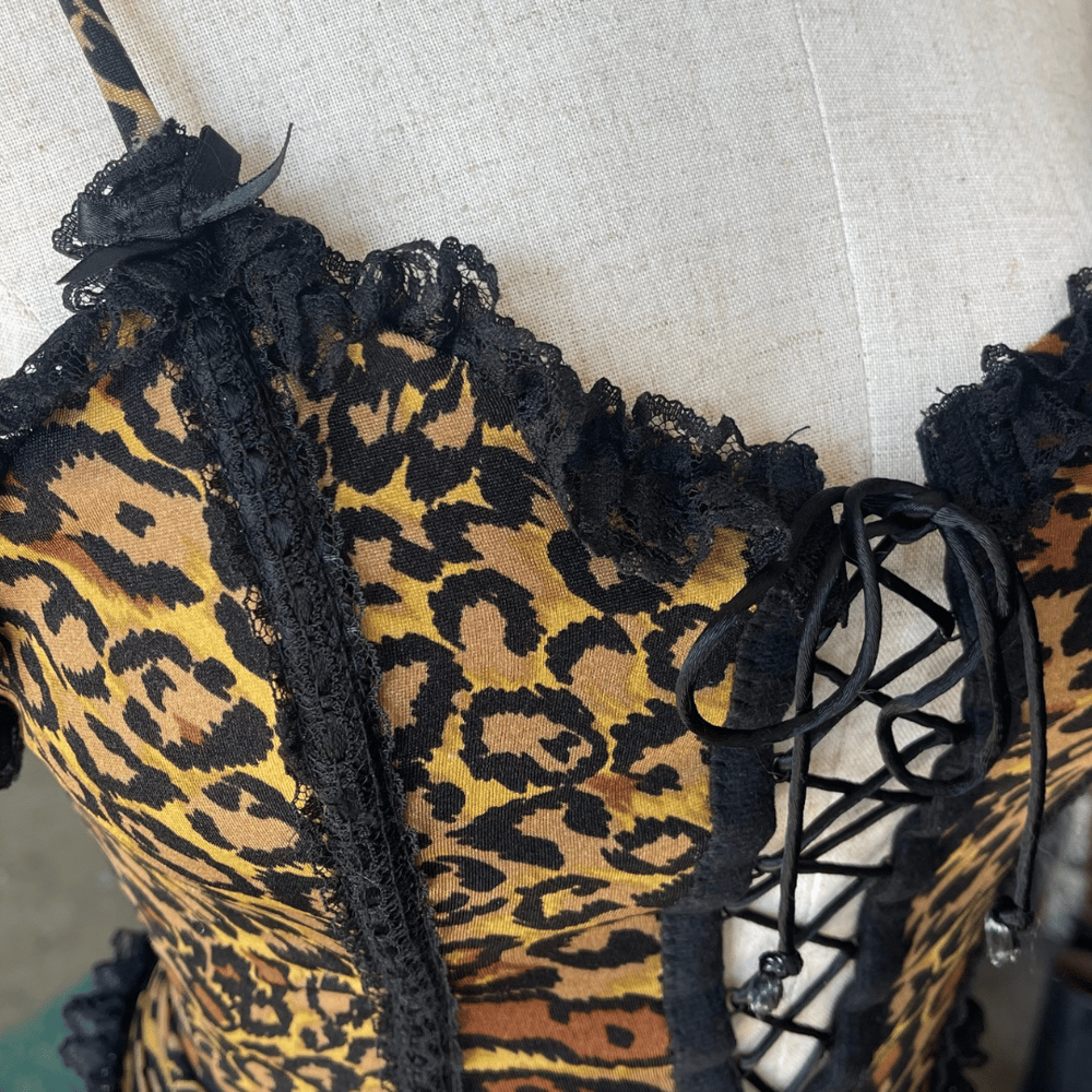 Image of LEOPARD AND BLACK LACE CORSET TOP