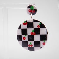 Image 2 of Checkered Cherry Circle Earrings