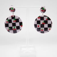 Image 1 of Checkered Cherry Circle Earrings