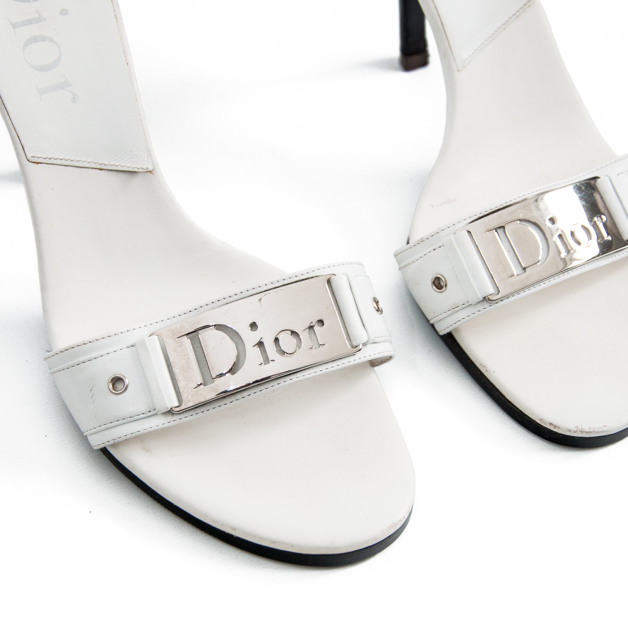 Image of Christian Dior 2006 White Leather High Heel Mules size 38.5