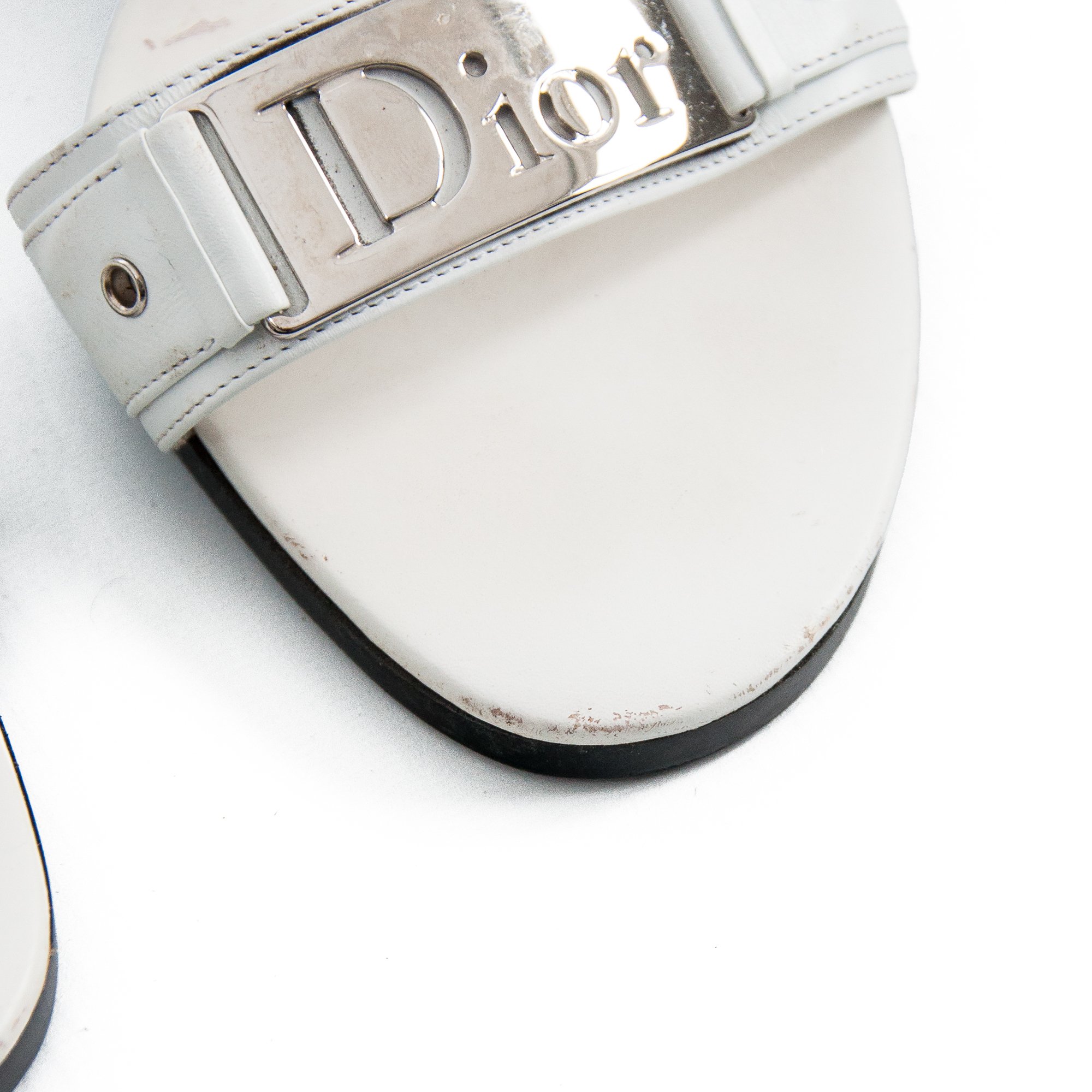 Image of Christian Dior 2006 White Leather High Heel Mules size 38.5