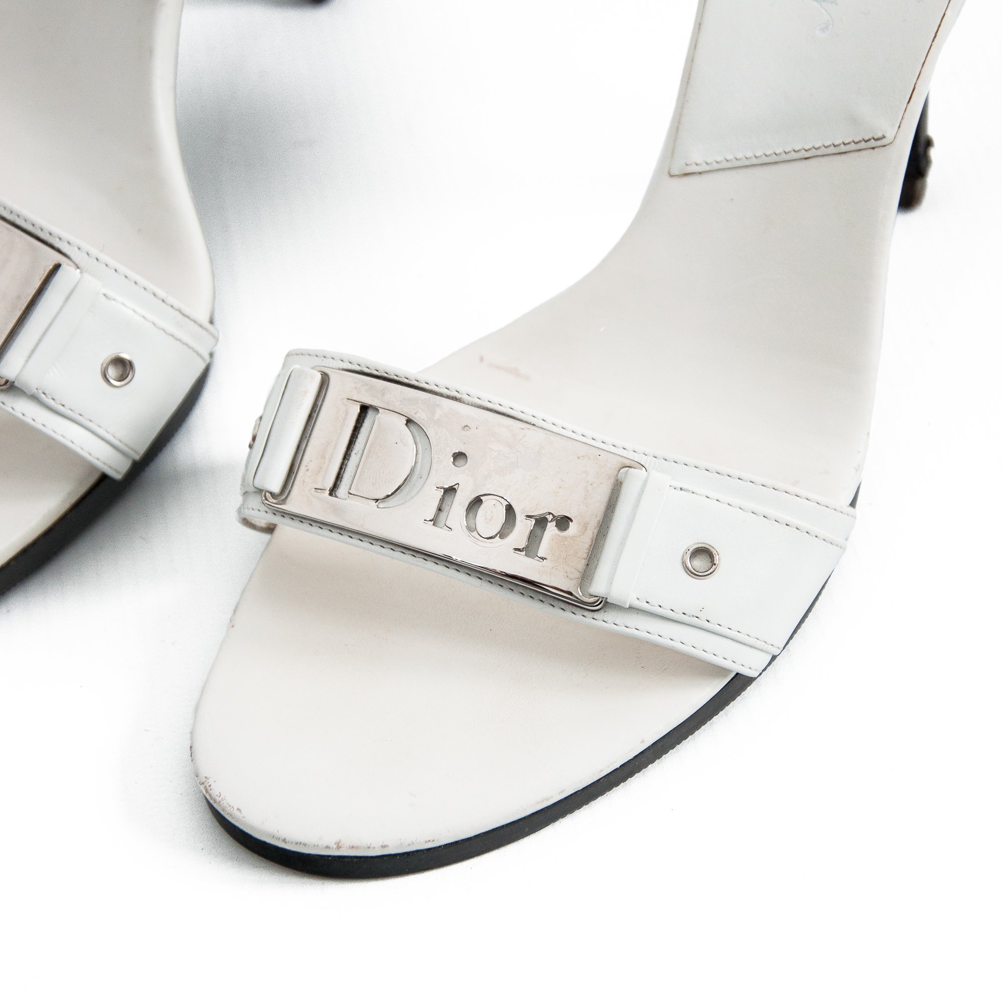 Image of Christian Dior 2006 White Leather High Heel Mules size 38.5