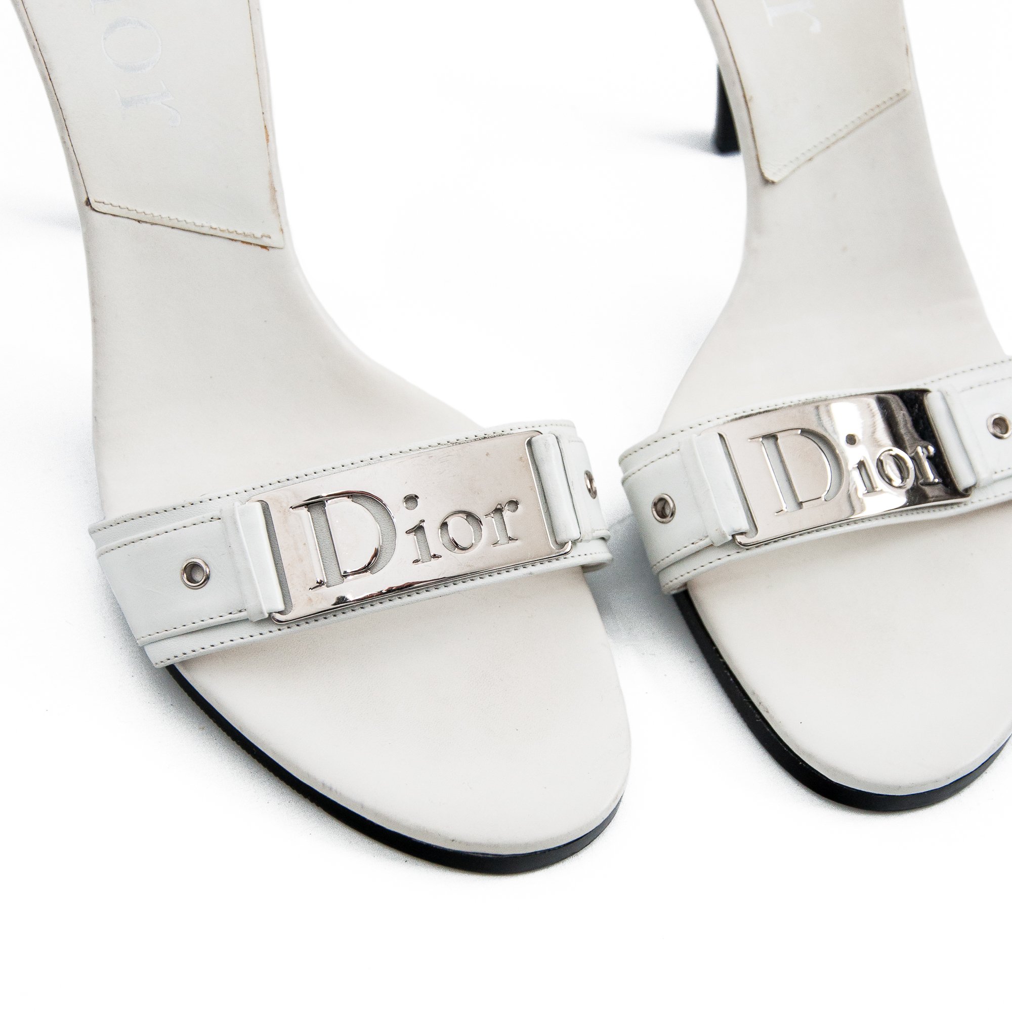 Image of  Christian Dior 2006 White Leather High Heel Mules size 38.5