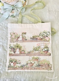 Image 2 of Bunny Garden Tote - Lined Canvas Bag