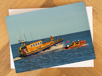 Aldeburgh Greeting Card. The Aldeburgh Lifeboats at Sea. Suffolk Coast