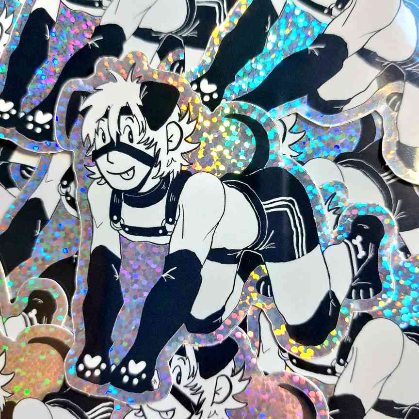 Holographic Puppy Boy Sticker