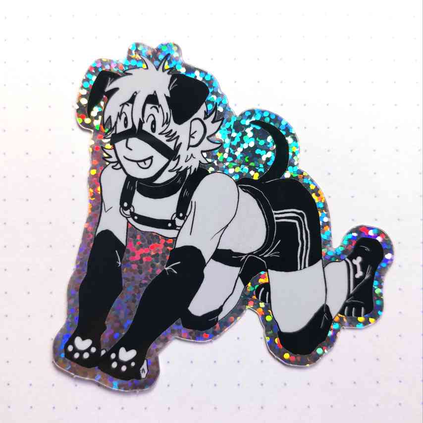 Holographic Puppy Boy Sticker