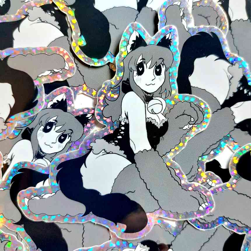 Holographic Cat Girl Sticker