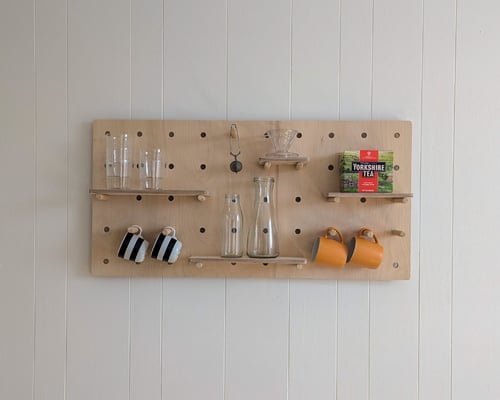 Image of Birch Plywood Wooden Pegboard Shelving Display