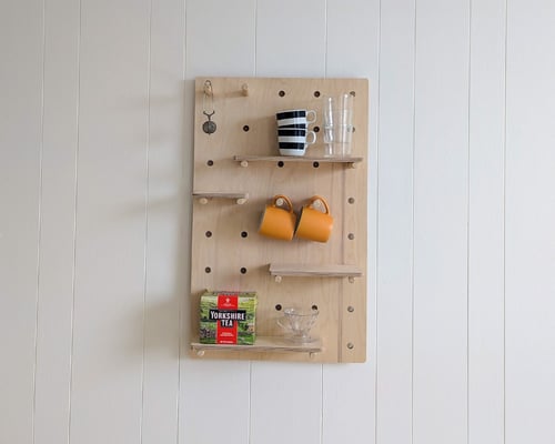 Image of Birch Plywood Wooden Pegboard Shelving Display