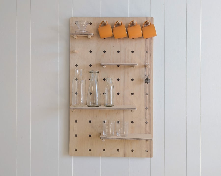 Image of Birch Plywood Wooden Pegboard Shelving Display