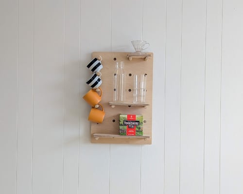 Image of Birch Plywood Wooden Pegboard Shelving Display