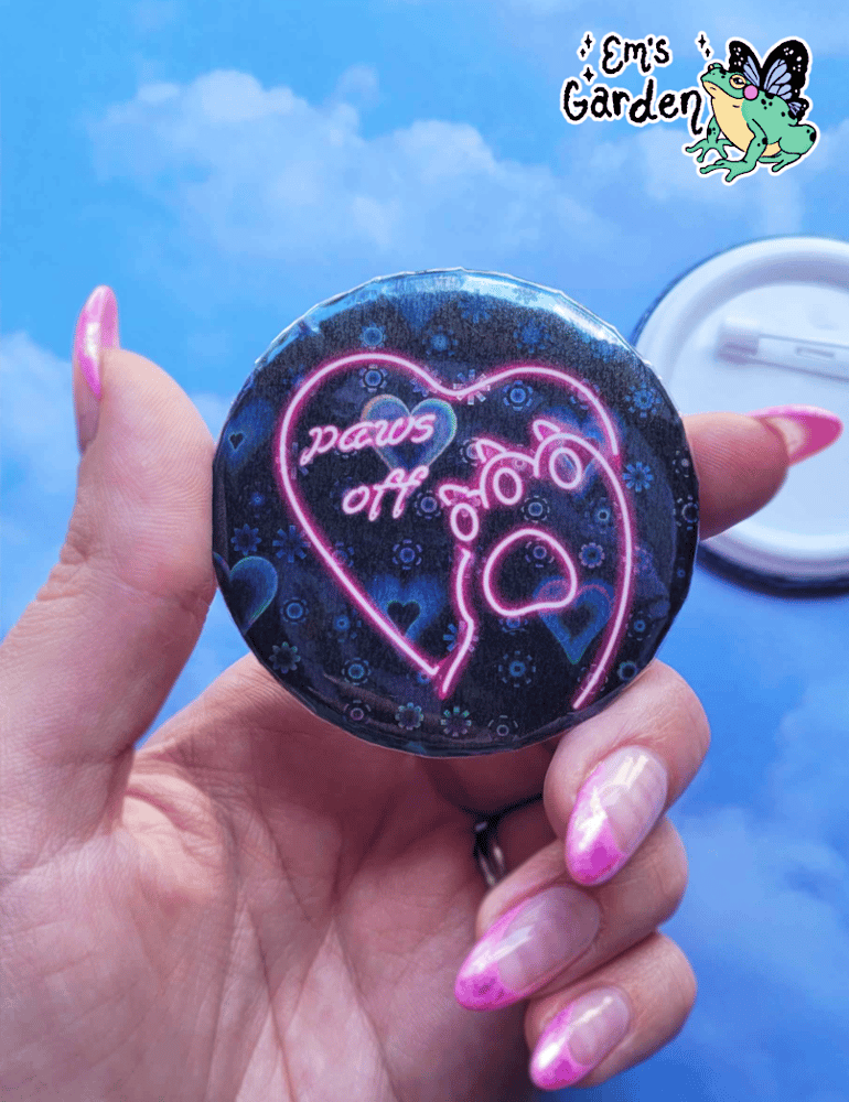 Image of Paws Off!  🐾 Glimmer Heart Button Badge