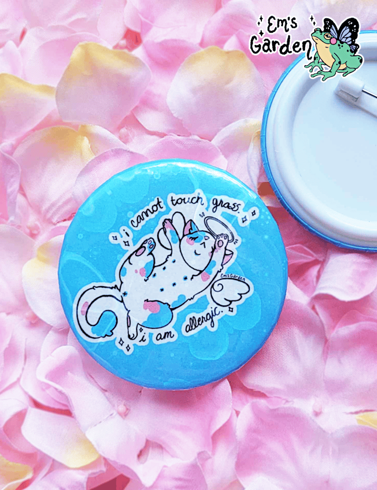 Image of Can't Touch Grass / Angel Kitty Glimmer Button Badge