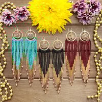 Beaded Fringe Gemstone Earrings | Druzy Beaded Dangle Earrings