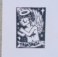 Image 2 of Transmasc Angel Original Linocut Postcard