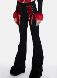 Image 1 of black and red lace up bell bottoms