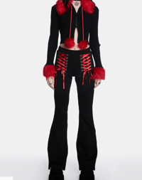 Image 2 of black and red lace up bell bottoms