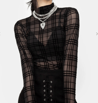 Image 2 of velvet plaid mesh long sleeve top
