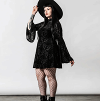 Image 1 of velvet fillagree bell sleeve dress