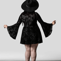 Image 2 of velvet fillagree bell sleeve dress