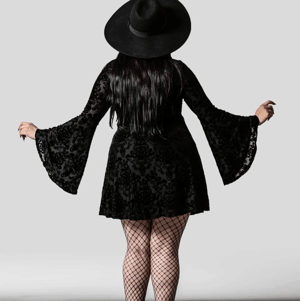 Image of velvet fillagree bell sleeve dress