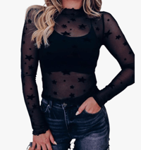 velvet star print mesh top