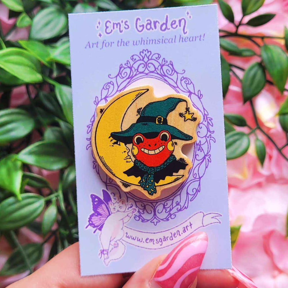 Image of 50% OFF - Retro Froggy Witch Wooden Art Pin