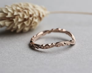 Image of 18ct rose gold 2mm floral carved wishbone ring