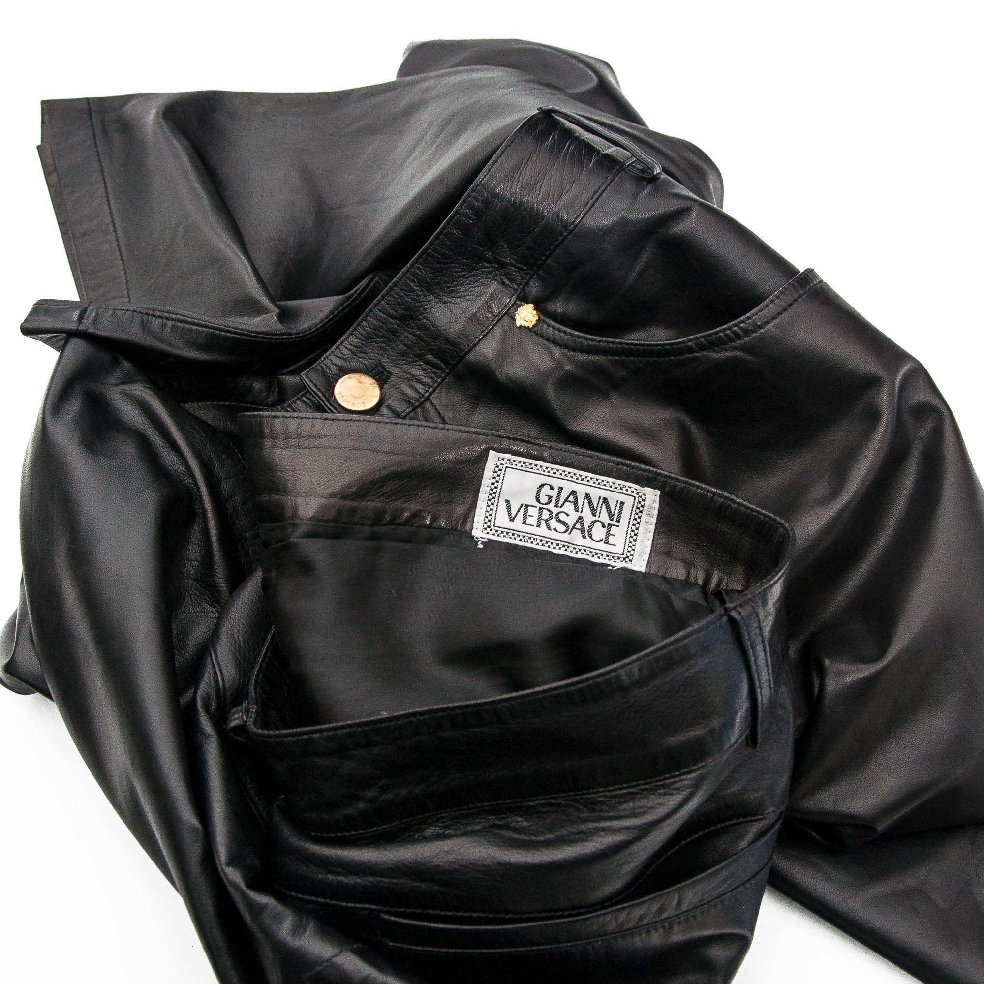 Image of Gianni Versace Men's Black Leather Trousers 