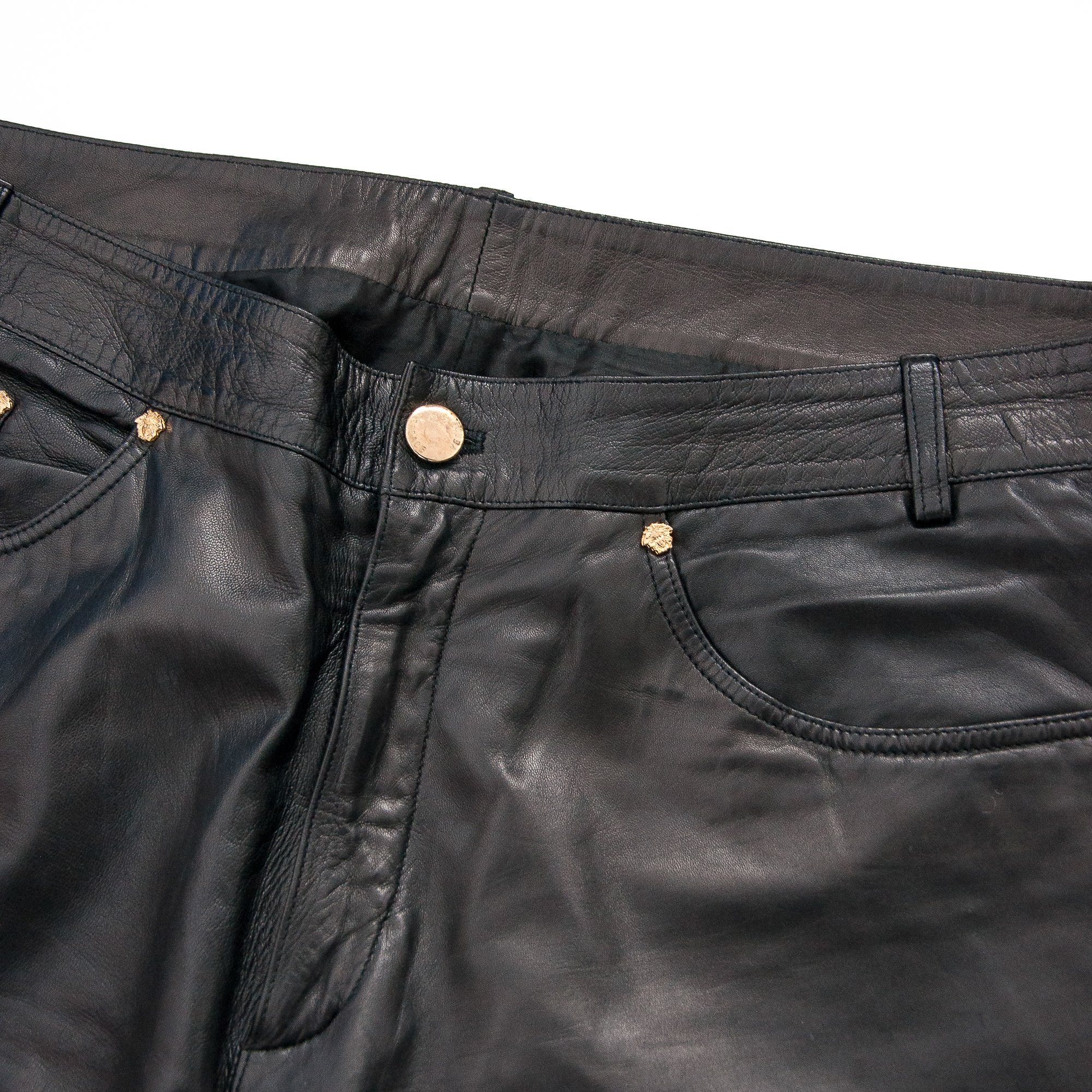 Image of Gianni Versace Men's Black Leather Trousers 