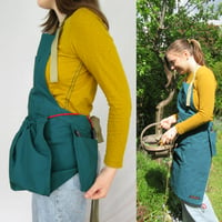 Image 2 of Garden Apron with Specialist Pockets and Gathering Pouch Feature. Blue/Green Canvas. 26:1