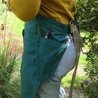 Image 4 of Garden Apron with Specialist Pockets and Gathering Pouch Feature. Blue/Green Canvas. 26:1