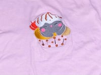 Image 3 of Women’s pink cupcake cat embroidered t shirt