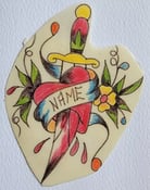 Image of vintage original dave heap ?  british uk dagger heart name tattoo flash 3.5x5