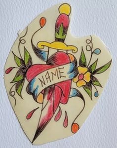 Image of vintage original dave heap ?  british uk dagger heart name tattoo flash 3.5x5